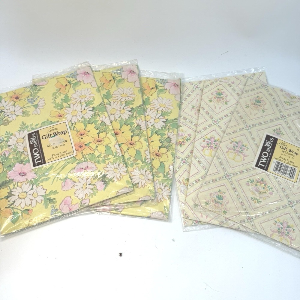 Gibson Gift Wrap Vintage 5pk Floral Wedding Yellow 10 Sheets 20x30 Total
